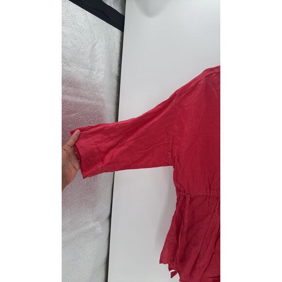 Eileen Fisher Linen Drawstring Waist Top size 1X peachy pink color Flowy summer - Picture 4 of 6
